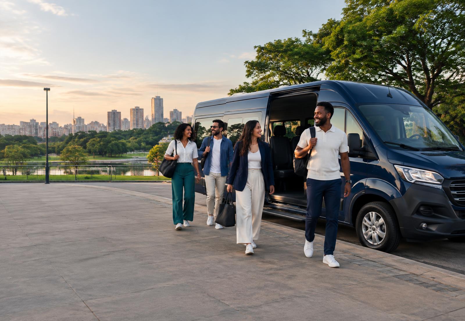 Grupo chegando junto em uma van em São Paulo